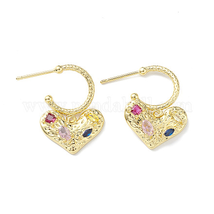 Colorful Cubic Zirconia Heart Dangle Stud Earrings EJEW-H135-08G-1
