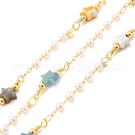 Cadenas de cuentas de perlas de vidrio y estrellas de piedras preciosas naturales mixtas CHC-C025-03G-1