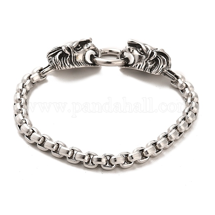 304 bracelets chaîne box en acier inoxydable avec fermoirs lion BJEW-E094-05AS-1