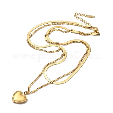 304 Stainless Steel Herringbone & Curb Chains Double Layer Necklaces NJEW-H024-06G-1