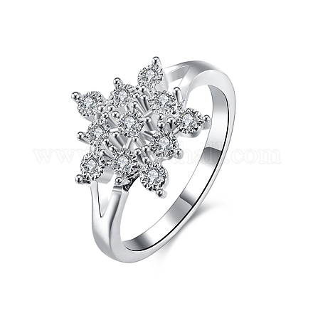 Silver Color Plated Brass Cubic Zirconia Snowflake Finger Rings For Party RJEW-BB16228-8-1