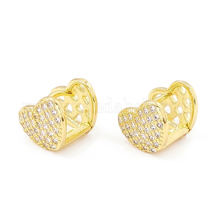 Boucles d'oreilles créoles réversibles à charnière cœur en zircone cubique transparente EJEW-I266-02G-1