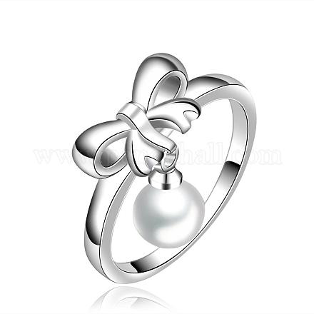 Silver Plated Brass Bowknot Finger Rings RJEW-BB08343-7-1