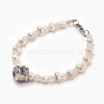 Natürlichen Rosenquarz Perlen Armbänder BJEW-JB03858-04-1