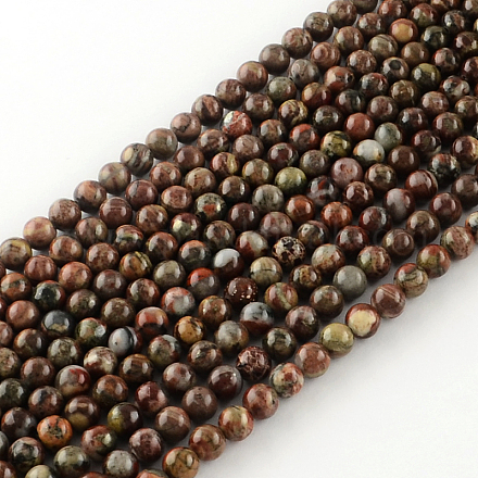 Rondes naturelles bréchiques perles de jaspe brins G-R339-06-1