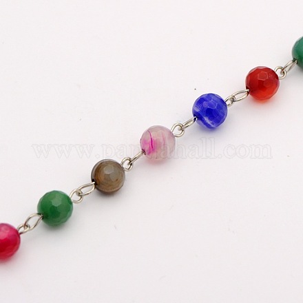 Handmade Natural Agate Beaded Chains for Necklaces Bracelets Making AJEW-JB00124-01-1