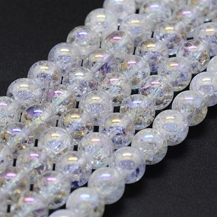 Perles de cristal de quartz craquelé naturel électroplaquées G-K285-08-6mm-1