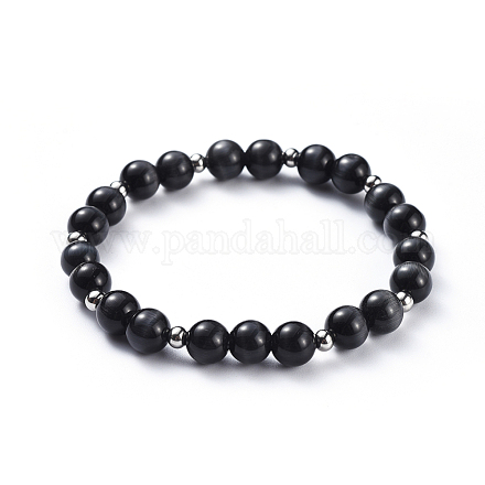 Cat Eye Beads Stretch Bracelets BJEW-JB04401-03-1