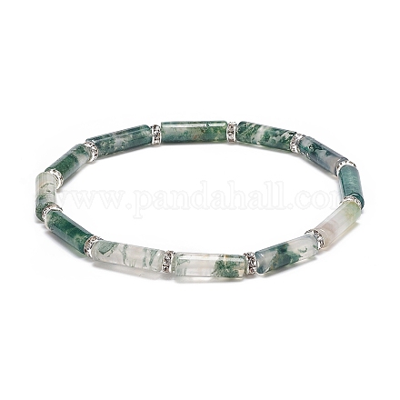 Bracelet extensible perlé colonne d'agate mousse naturelle BJEW-JB08989-05-1