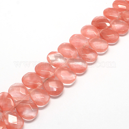 Fili di perle di vetro al quarzo ciliegia a goccia sfaccettata G-Q445-12-1