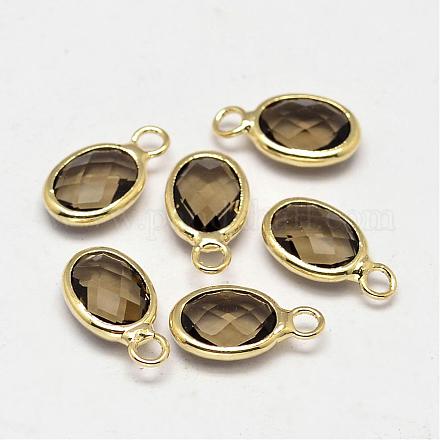 Ovales breloques de verre en laiton de ton or à facettes GLAA-O015-16G-1
