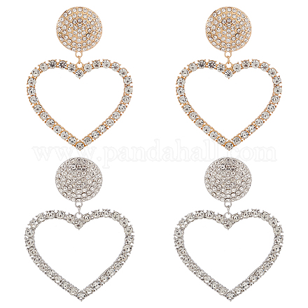 ANATTASOUL 2 Pairs 2 Colors Crystal Rhinestone Hollow Out Heart Dangle Stud Earrings EJEW-AN0001-26-1