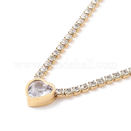 Collana pendente cuore di strass di cristallo con catene tennis NJEW-D296-04G-1