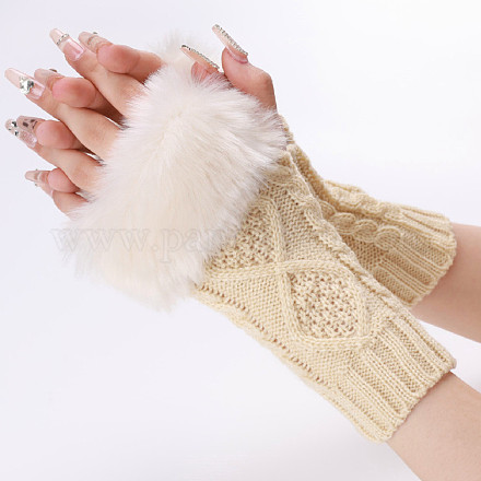 ポリアクリロニトリル繊維糸編み指なし手袋  親指穴付きふわふわ冬用暖かい手袋  パパイヤホイップ  200~260x125mm COHT-PW0001-15G-1