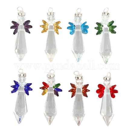 CHGCRAFT 8Colors Rainbow Angel Crystal Suncatcher Angel Glass Pendants with Electroplate Glass Bead and Copper Jewelry Wire Sun Catcher Rainbow Maker for Home Decoration GLAA-CA0001-52-1