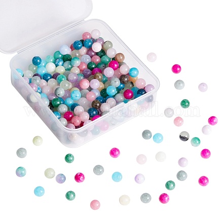 225 Stück 15 Stil gefärbte runde Perlen aus natürlicher weißer Jade G-SZ0001-07-1