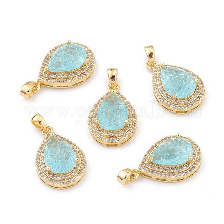 Golden Plated Brass Micro Pave Clear Cubic Zirconia Pendants ZIRC-F123-01D-1