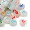 Luminous Acrylic Beads, Horizontal Hole, Heart with Random Letters, Mixed Color, 7x7x4mm, Hole: 1.6mm
