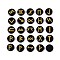 Brass Elder Futhark Alphabet Engraved Symbol Flat Round Natural Obsidian Rune Stones, for Chakras Balancing, Crystal Therapy, Meditation, Divination, 16.5~17.5x6~7mm, 25pcs/set