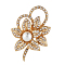 Zinc Alloy Rhinestone Brooches, with Plastic Imitation Pearl, Flower, Golden, 54x39mm