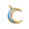 Moon Rack Plating Brass Micro Pave Cubic Zirconia Enamel Pendants, with Jump Rings, Cadmium Free & Lead Free, Long-Lasting Plated, Real 18K Gold Plated, Dodger Blue, 20.5x17.5x2mm, Hole: 3.5mm