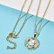 Brass Enamel Pink Flower Pendant 304 Stainless Steel Chain Necklaces for Women, PVD Vacuum Plating, with White Acrylic Pearl, Real 18K Gold Plated, 17.72 inch(45cm)