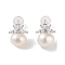 Anti-Tarnish Sterling Silver Stud Earrings, with Natural Pearl and Cubic Zirconia, Jewely for Women, Flower, 14x10.5mm