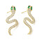 Snake Brass Pave Clear & Green Cubic Zirconia Stud Earrings for Women, Real 18K Gold Plated, 33.5x14.5mm