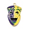 Alloy Enamel Pendants, Mardi Gras Mask Charm, Rack Plating, Long-Lasting Plated, Lead Free & Cadmium Free & Nickel Free, Golden, Colorful, 30x19x2mm, Hole: 1.8mm