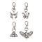 4Pcs Alloy Pendant Decorations, with Alloy Swivel Clasps, Butterfly with Skull, Antique Silver & Platinum, 48~58mm