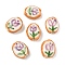 Handmade Porcelain Beads, Hand Drawn Beads, Oval with Flower, with Enamel, Medium Purple, 14~15x12~13x7~8mm, Hole: 1.5~1.8mm