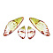 Transparent Resin Wing Earrings Pendants, Wings Charms, Green Yellow, 39x15x3mm, Hole: 1.2mm, Small wings: 11x19.5x3mm