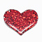 Resin Cabochons, with Glitter Powder, Heart, Red, 31~32x37x3~4mm
