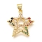 Rack Plating Brass Micro Pave Cubic Zirconia Pendants, Long-Lasting Plated, Lead Free & Cadmium Free, Star Charms, Real 18K Gold Plated, 22x21x3.5mm, Hole: 5x3mm