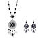 Flower Tassel Alloy Rhinestone Pendant Necklaces & Hoop Earrings Sets, Antique Silver, Jet, 520mm & 115x35mm