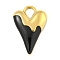 Ion Plating(IP) 304 Stainless Steel Pendants, with Enamel, Real 18K Gold Plated, Heart Charm, Black, 25x16.5x3mm, Hole: 5x4mm