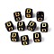 Opaque Acrylic Beads, Golden Metal Enlaced, Cube with Letter, Black, Letter D, 4.5~5x4.5~5x4.5~5mm, Hole: 2mm, about 6250pcs/500g