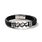 Men's Braided Black PU Leather Cord Bracelets, Halloween 3 Skull 304 Stainless Steel Link Bracelets with Magnetic Clasps, Antique Silver, 8-1/2 inch(21.7cm)