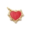 Brass Pave Cubic Zirconia with Enamel Charms, Heart Shape, Rack Plating, Lead Free & Cadmium Free, Long-Lasting Plated, Real 18K Gold Plated, with Jump Ring, Red, 13.5x15x2mm, Hole: 3.5mm