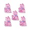 Transparent Resin Bowknot Kitten Decoden Cabochons, Cat Shape with Glitter Powder, Hot Pink, 28x20x7mm