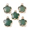 Natural Green Aventurine Pendants, Flower Charms with Brass Findings, Golden, 23~24x21x6mm, Hole: 1.8mm