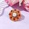 Handmade Glass Seed Beaded Flower Brooches for Women, with 304 Stainless Steel Brooch Findings & Electroplate Glass & Pearlized Glass Pearl Beads, Gold, 28.5mm
