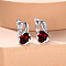 Brass Cubic Zirconia Stud Earrings, Oval, Platinum, Dark Red, 16x13mm