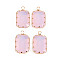 Transparent Glass Pendants, with Brass Prong Settings, Faceted, Rectangle, Light Gold, Pink, 24x14x6mm, Hole: 1.6mm