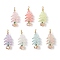 7Pcs 7 Colors Electroplate Glass Pendants, Christmas Tree, with Iron Loop & Acrylic, Mixed Color, 39.5x16x16mm, Hole: 2.5x2mm, 1pc/color