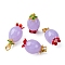 Handmade Lampwork Pendants, with Brass Findings, Fruit, with Jump Ring, Golden, Lilac, 21.5~22.5x12mm, Hole: 4mm