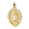 Brass Micro Pave Clear Cubic Zirconia Pendants, Virgin Mary Charms, Real 14K Gold Plated, Oval, 27x18x3mm, Hole: 5x3mm