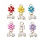 6Pcs 6 Colors Baking Paint Glass Seed Pendants, with Shell Pearl Beads & Golden 304 Stainless Steel Loops & Brass Findings, Flower, Mixed Color, 28x12.5x6mm, Hole: 4.8mm