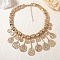 Zinc Alloy Textured Coin Tassel Bib Necklaces for Women, Golden, 14.96 inch(38cm)