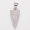 Brass Cubic Zirconia Pendants, Triangle, Platinum, 17x8.5x2mm, Hole: 3.5x5mm